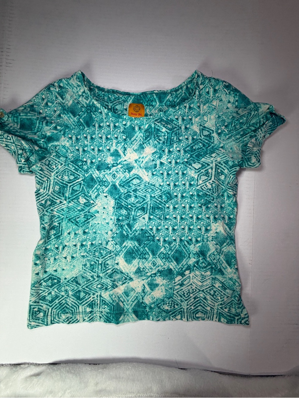 Ruby Rd. Turquoise Patterned Short Sleeve Tee